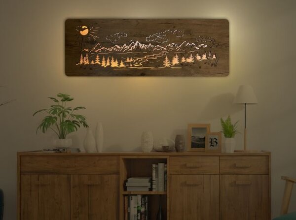 Podsvietený obraz vrchy a les (Vidiecke obrazy krajinka 120x40 cm)