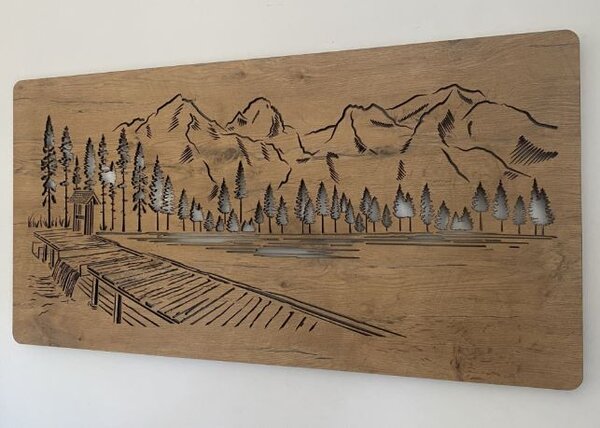 Led obraz hory, les a jazero (Obrazy na stenu príroda 120x60 cm)