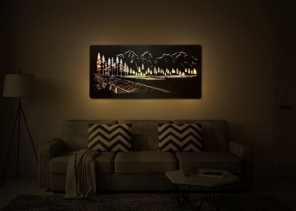 Led obraz hory, les a jazero (Obrazy na stenu príroda 120x60 cm)