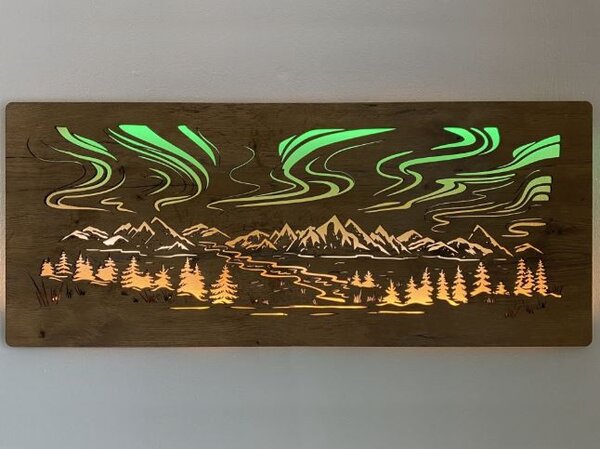 Svietiaci obraz Polárna žiara RGBW (Led obraz na stenu 120x50 cm)