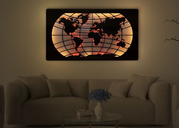 Svietiaci obraz s mapou sveta RGBW (Obraz do kancelarie mapa sveta 125x73 cm)