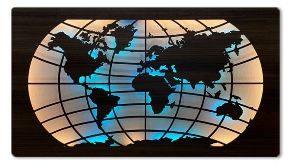 Svietiaci obraz s mapou sveta RGBW (Obraz do kancelarie mapa sveta 125x73 cm)