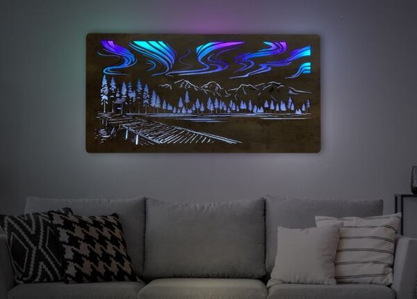 Led obraz Polárna žiara RGBW (Svietiaci obraz na stenu 120x60 cm)