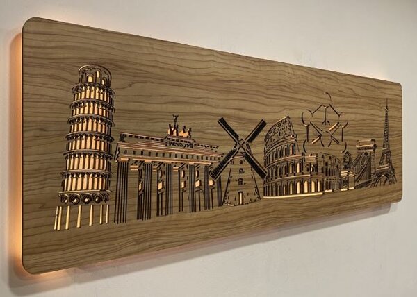 Podsvietený obraz na stenu Európske pamiatky (Obraz s led podsvietenim 130x45 cm)