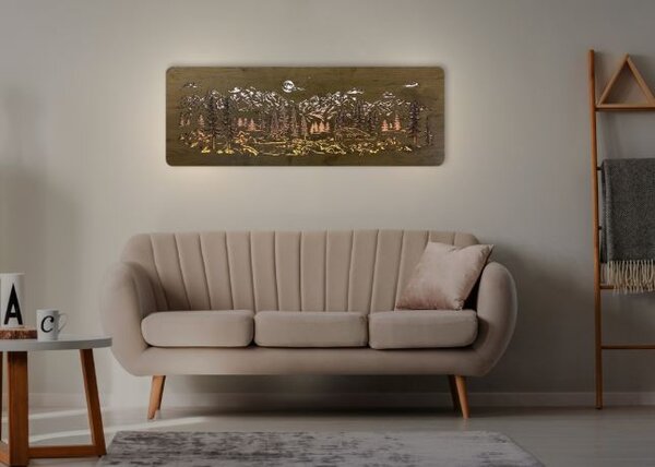 Podsvietený obraz Chata v horách (Vidiecke obrazy krajinka 120x40 cm)