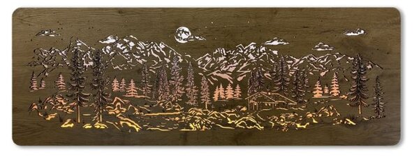 Podsvietený obraz Chata v horách (Vidiecke obrazy krajinka 120x40 cm)