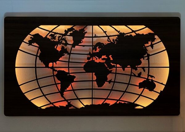 Svietiaci obraz s mapou sveta RGBW (Obraz do kancelarie mapa sveta 125x73 cm)