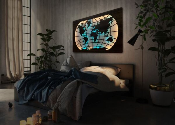 Svietiaci obraz s mapou sveta RGBW (Obraz do kancelarie mapa sveta 125x73 cm)
