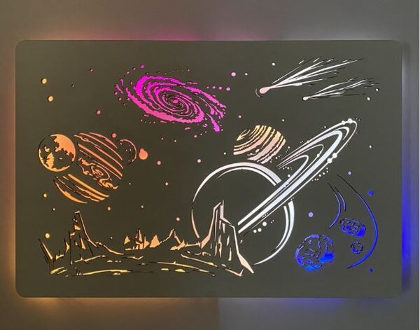 Svietiaci obraz Vesmír planéty RGB (Obraz na stenu vesmir 90x60 cm)