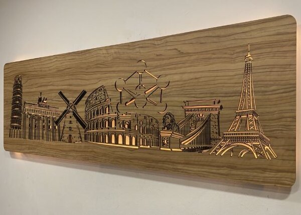 Podsvietený obraz na stenu Európske pamiatky (Obraz s led podsvietenim 130x45 cm)