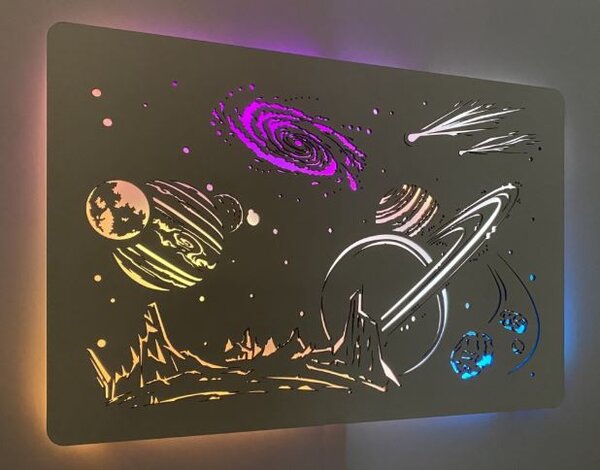 Svietiaci obraz Vesmír planéty RGB (Obraz na stenu vesmir 90x60 cm)