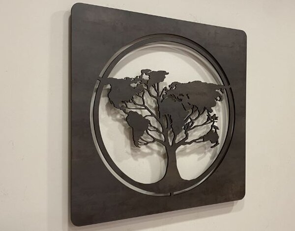Svietiaci obraz mapa sveta v strome (Obraz do kancelárie mapa sveta 70x70 cm)