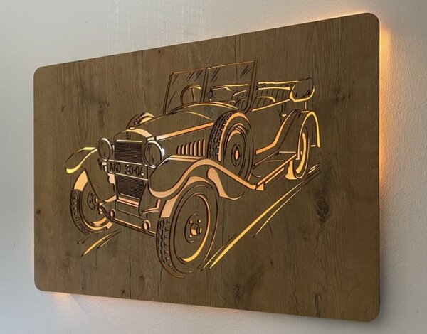 Podsvietený obraz na stenu Veterán (Obraz s led podsvietením Auto 90x62 cm)