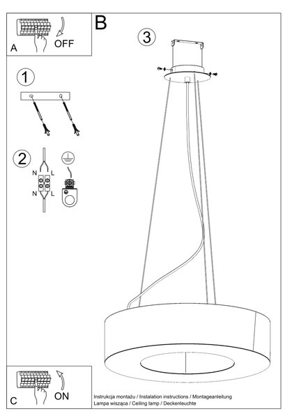 Závesné svietidlo Saturno Slim, 1x čierne textilné tienidlo, (biely plast), (fi 50 cm)
