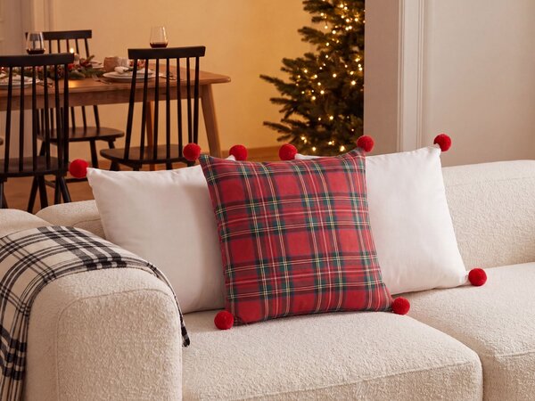 Sada 3 dekoratívnych vankúšov viacfarebná polyester 45 x 45 cm štvorcový tvar s vianočným motívom a brmbolcami snímateľné poťahy doplnky