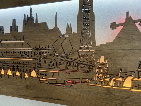 Podsvietený obraz Praha (Štýlové obrazy na stenu 130x40 cm)