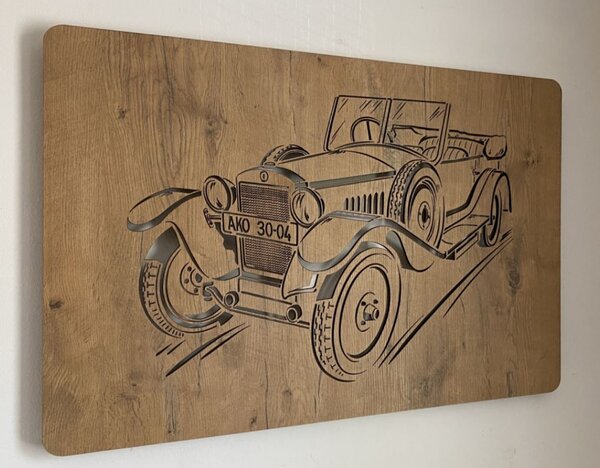 Podsvietený obraz na stenu Veterán (Obraz s led podsvietením Auto 90x62 cm)