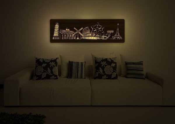 Podsvietený obraz na stenu Európske pamiatky (Obraz s led podsvietenim 130x45 cm)