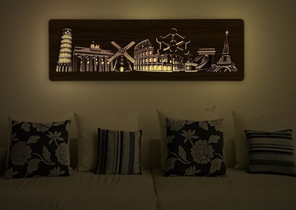 Podsvietený obraz na stenu Európske pamiatky (Obraz s led podsvietenim 130x45 cm)
