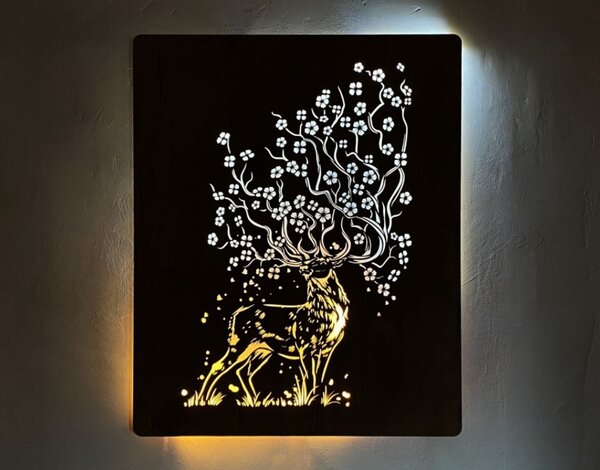 Led obraz Jeleň a sakura (Moderný obraz jeleň 70x100 cm)