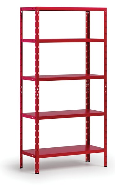 Policový regál 1+1 ZADARMO, 1800x900x400 mm, 5 políc, nosnosť police 70 kg, červený