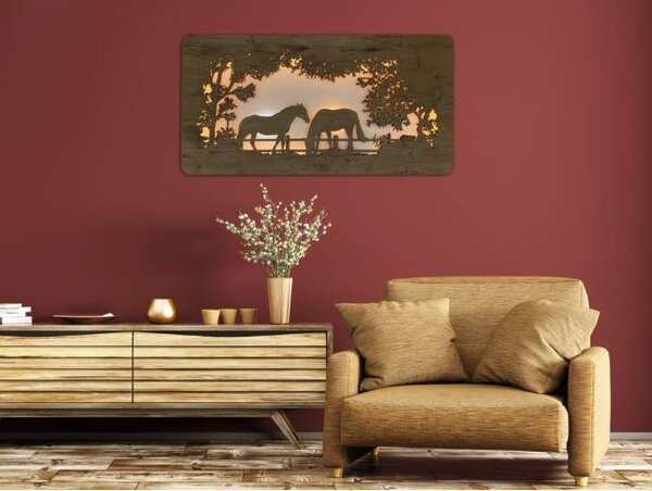 Led obraz Kone (Moderné obrazy zvierat s led podsvietením 120x60 cm)