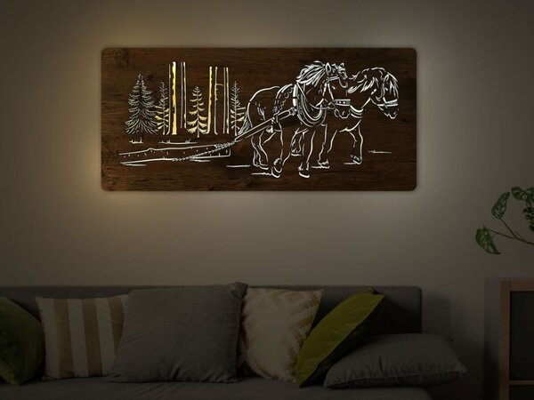 Led obraz s koňmi (Moderné obrazy zvierat s led podsvietením 110x50 cm)