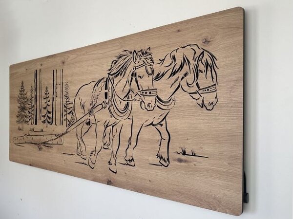 Led obraz s koňmi (Moderné obrazy zvierat s led podsvietením 110x50 cm)