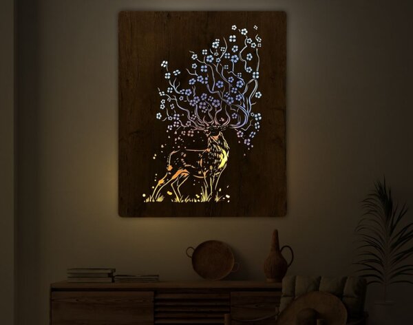 Led obraz Jeleň a sakura (Moderný obraz jeleň 70x100 cm)