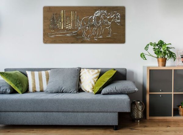 Led obraz s koňmi (Moderné obrazy zvierat s led podsvietením 110x50 cm)