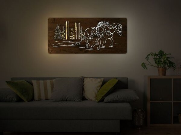 Led obraz s koňmi (Moderné obrazy zvierat s led podsvietením 110x50 cm)