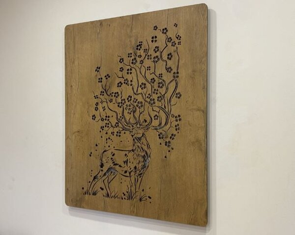 Led obraz Jeleň a sakura (Moderný obraz jeleň 70x100 cm)