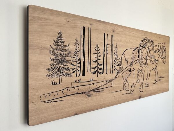 Led obraz s koňmi (Moderné obrazy zvierat s led podsvietením 110x50 cm)