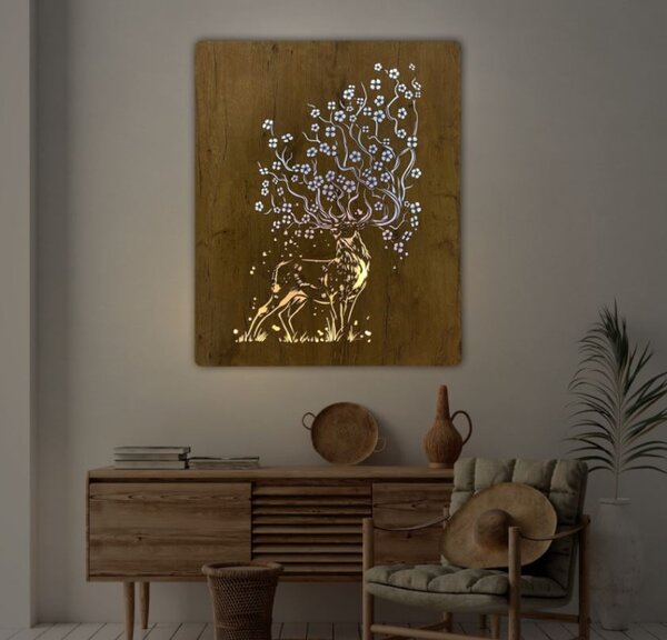 Led obraz Jeleň a sakura (Moderný obraz jeleň 70x100 cm)