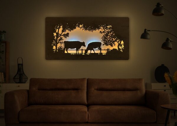 Led obraz Kravy (Moderné obrazy zvierat s led podsvietením 120x60 cm)