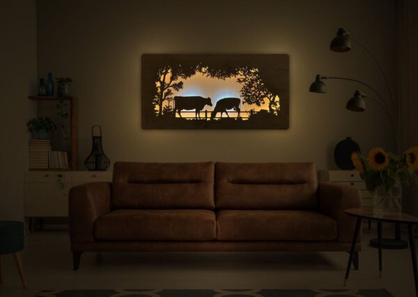 Led obraz Kravy (Moderné obrazy zvierat s led podsvietením 120x60 cm)