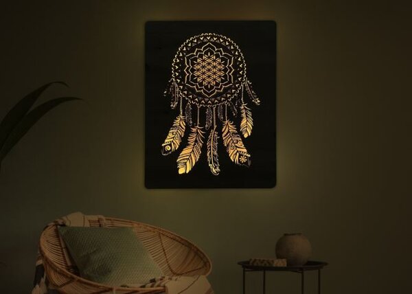 Svietiaci obraz Lapač zlých snov (Led dizajnový obraz na stenu 62x80 cm)