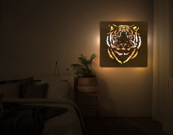 Led obraz Tiger (Moderné obrazy zvierat s led podsvietením 62x62 cm)