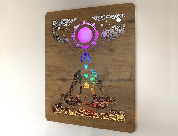 Svietiaci obraz Čakry (Led dizajnový obraz na stenu 70x90 cm)