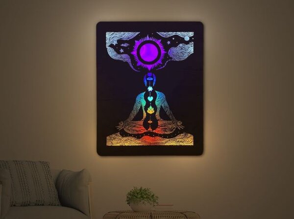 Svietiaci obraz Čakry (Led dizajnový obraz na stenu 70x90 cm)