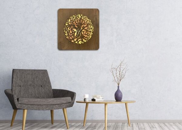 Obraz Strom života s led podsvietením na batériu (Led dizajnový obraz na stenu 42x42 cm)