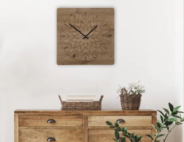 Drevené štvorcové hodiny Mandala (Designové hodiny s tichým chodom 40x40 cm)