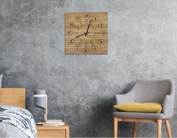 Drevené štvorcové hodiny Design (Designové hodiny s tichým chodom 40x40 cm)