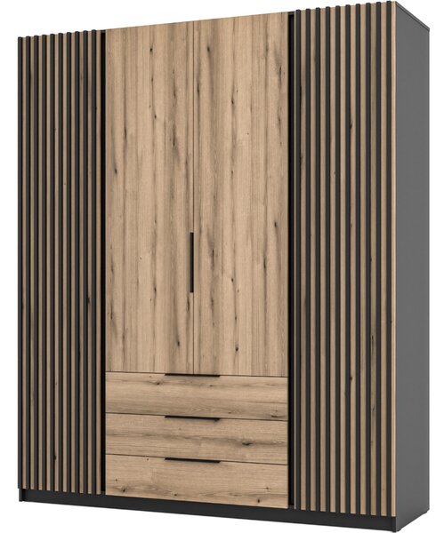 MEBLINE Skriňa 200cm so zásuvkami KAYA 04 čierna / dub evoke / čierna