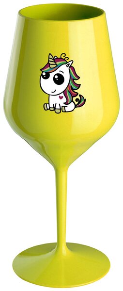 Žltý nerozbitný pohár na víno 470 ml - DUHOVÝ JEDNOROŽEC