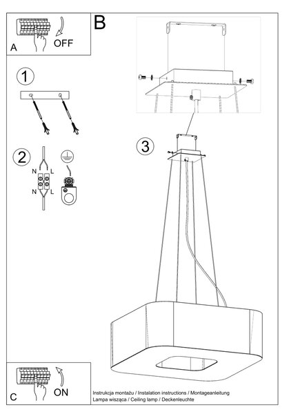 Závesné svietidlo Urano, 1x biele textilné tienidlo, (biely plast), (60 cm)