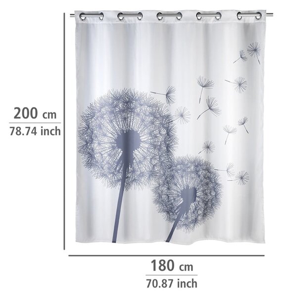 Biely sprchový záves s protiplesňovou povrchovou úpravou Wenko Dandelions, 180 × 200 cm