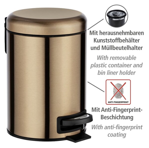 Pedálový odpadkový kôš v medenej farbe Wenko Leman, 3 l
