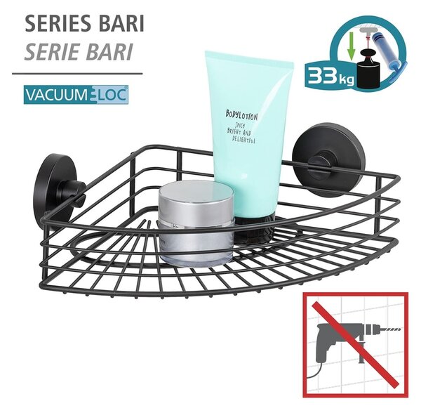 Čierna rohová polička do kúpeľne Wenko Vacuum-Loc® Bari