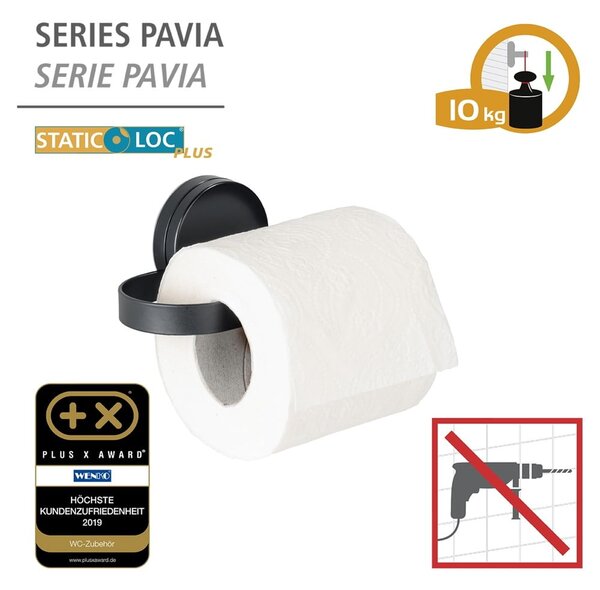 Čierny držiak na toaletný papier Wenko Static-Loc® Pavia
